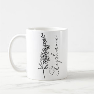 Elegante scriptnaam ridderspoor juli geboortemaand koffiemok