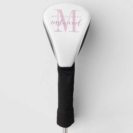 Elegante scriptnaam roze monogram golfheadcover (Voorkant)