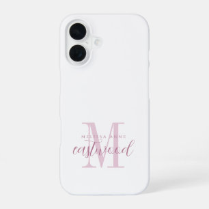 Elegante scriptnaam roze monogram iPhone 16 hoesje