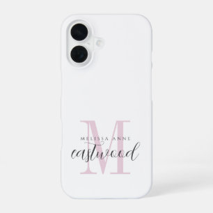 Elegante scriptnaam roze zwart monogram iPhone 16 hoesje