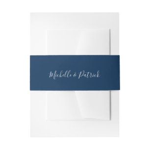 Elegante scriptnamen Navy Blue Trouw Uitnodigingen Wikkel