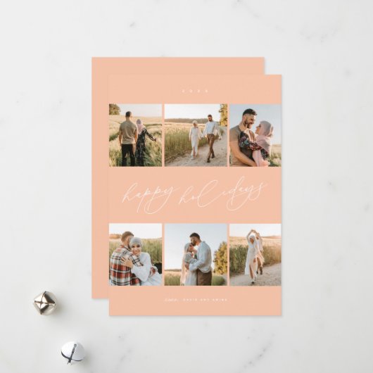 Elegante scripttypografie Modern 6 Photo Collage Feestdagenkaart (Voorkant / Achterkant in situ)