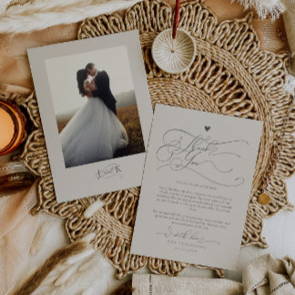 Elegante scripttypografie Zandbruiloft Bedankkaart