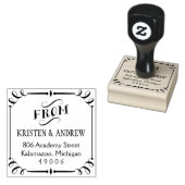 Elegante scroll ingelijst van retouradres 	rubberstempel (Gestempeld)