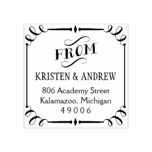 Elegante scroll ingelijst van retouradres 	rubberstempel