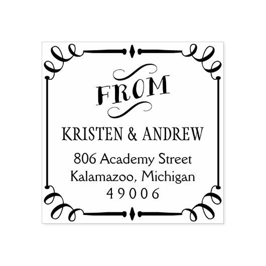 Elegante scroll ingelijst van retouradres 	rubberstempel (Afrduk)