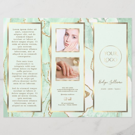 Elegante Seafoam Green en Gold Agaat Brochure (Voorkant)