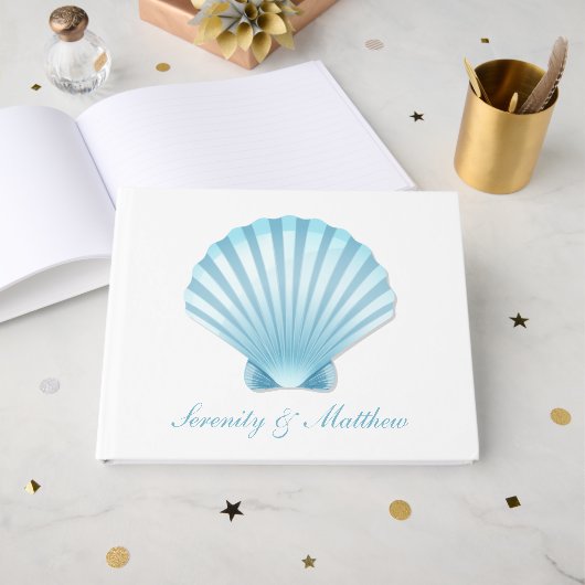 Elegante Seashell Blue Nautical Beach Wedding Gastenboek (Voorkant open)
