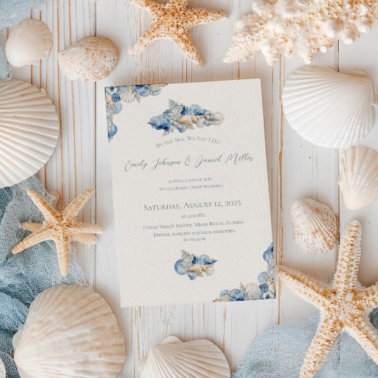 Elegante Seashell Border Wedding Kaart