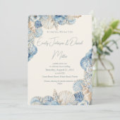 Elegante Seashell Border Wedding Kaart (Staand voorkant)