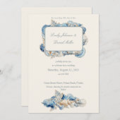 Elegante Seashell Border Wedding Kaart (Voorkant / Achterkant)