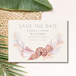Elegante Seashell Foto Strand Bruiloft Save the Da Save The Date