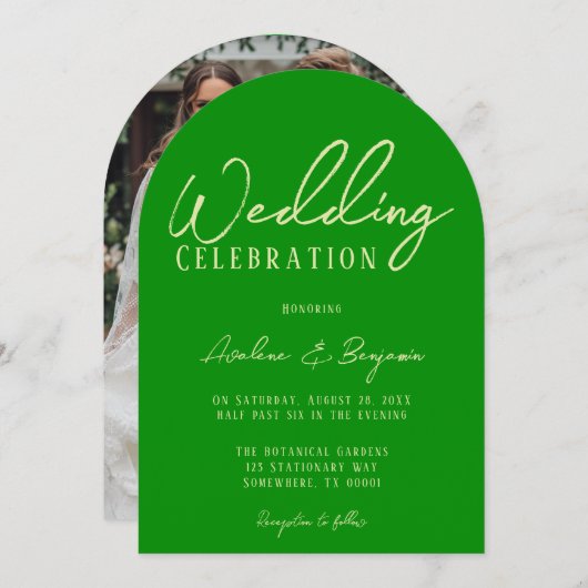 Elegante selderij en bos groene foto bruiloft kaart (Voorkant / Achterkant)