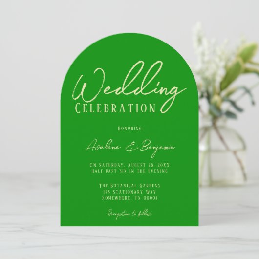 Elegante selderij en bos groene foto bruiloft kaart (Staand voorkant)