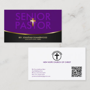 Elegante Senior Pastor Gold Cross & Wave Paarse Visitekaartje