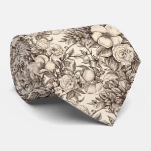 Elegante Sepia Botanische met Gelaagde Bloemen Stropdas