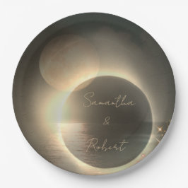 Elegante Sepia Solar Eclipse Custom Foto Bruiloft Papieren Bordje