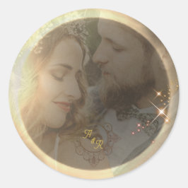 Elegante Sepia Solar Eclipse Custom Foto Bruiloft Ronde Sticker