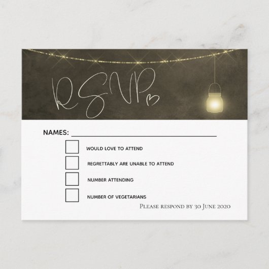 Elegante Sepia tonen Mason Jar RSVP Aankondigingskaart (Voorkant)