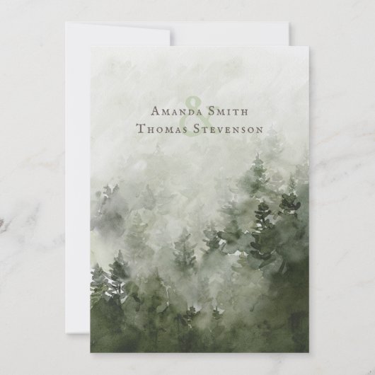 Elegante serene groene berglandschap bruiloft kaart (Achterkant)