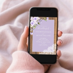 Elegante Sering Lila Landelijke Kant Foto Bruiloft Kaart