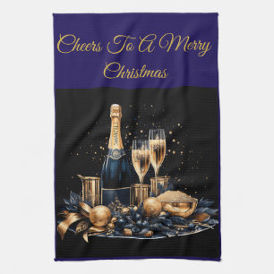 Élégante serviette de cuisine vintage bleu marine