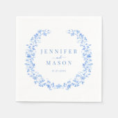 Élégante serviettes en papier mariage bleu folk (Devant)