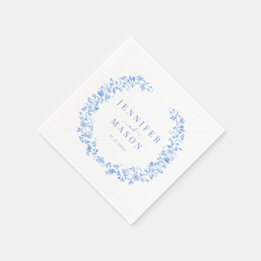 Élégante serviettes en papier mariage bleu folk (Coin)