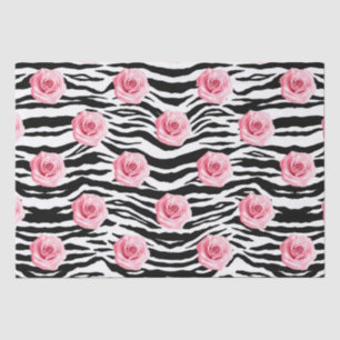 Elegante Shabby Chic Roze Rozen en Zebra Strepen Tissuepapier