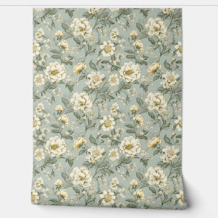 Elegante Shabby chic  witte bloemen salie Behang