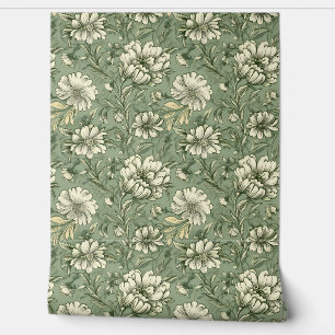 Elegante Shabby chique salie groene witte bloemen Behang