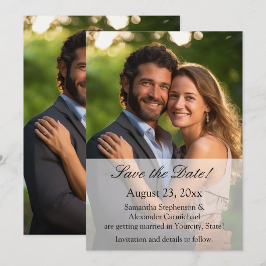 Elegante Sheer Overlay Foto Bruiloft Kaart (Voorkant / Achterkant)