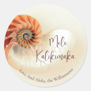Elegante Shell Mele Kalikimaka Groeten Ronde Sticker