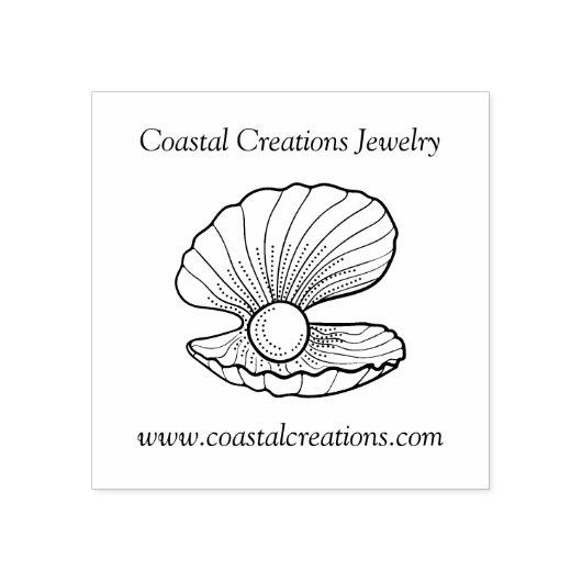Elegante Shell met Pearl Line Art Logo Rubberstempel (Afrduk)