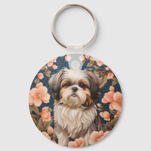 Elegante Shih Tzu hond William Morris geïnspireerd Sleutelhanger