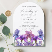 Elegante shimmer Iris bloemenboog script bruiloft Kaart