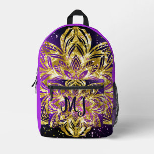 Elegante Shimmer Paarse gouden mandala personalise Bedrukte Rugzak