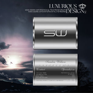 Elegante Shimmery Zilver en Grote 3D Monogram Chic Visitekaartje