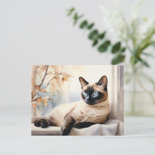 Elegante Siamese Kat Aquarel Briefkaart