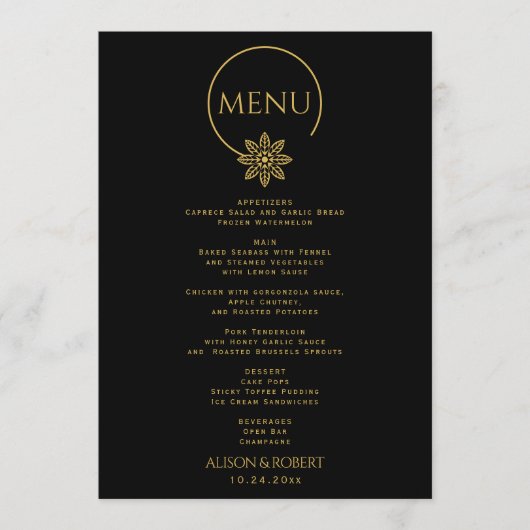 Elegante sieraden geïnspireerd lijst en bloemenbru menu (Voorkant)
