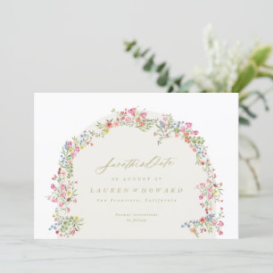 Elegante sierlijke bloemboog lente bruiloftsfoto save the date