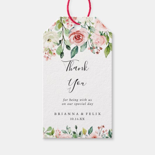 Elegante sierlijke herfst bloemenbruiloft dank u cadeaulabel (Voorkant)