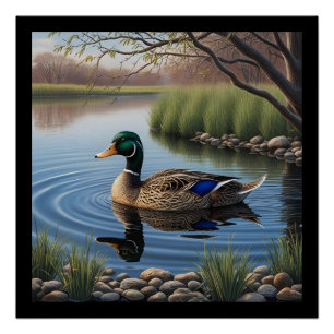 Elegante sierlijke Mallard op rustige landvijver Perfect Poster