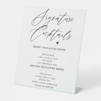 Elegante Signature Cocktails Bruiloftsbar Bord Reclamebord Met Voetstuk