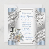 Elegante  Silver en Blue Stork Baby Boy Kaart (Achterkant)
