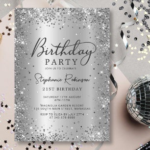 Elegante Silver Glitter Metal Folie 21e verjaardag Kaart