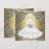 Elegante Silver Gold Quinceanera Uitnodigingen (Voorkant / Achterkant)