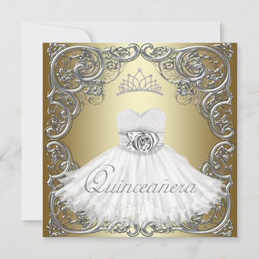 Elegante Silver Gold Quinceanera Uitnodigingen (Voorkant)