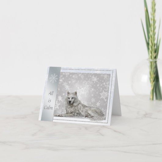 Elegante Silver Wolf Christmas Kaart (Voorkant)