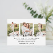 Elegante Simpele Typografie Koppel Fotocollage Save The Date (Staand voorkant)